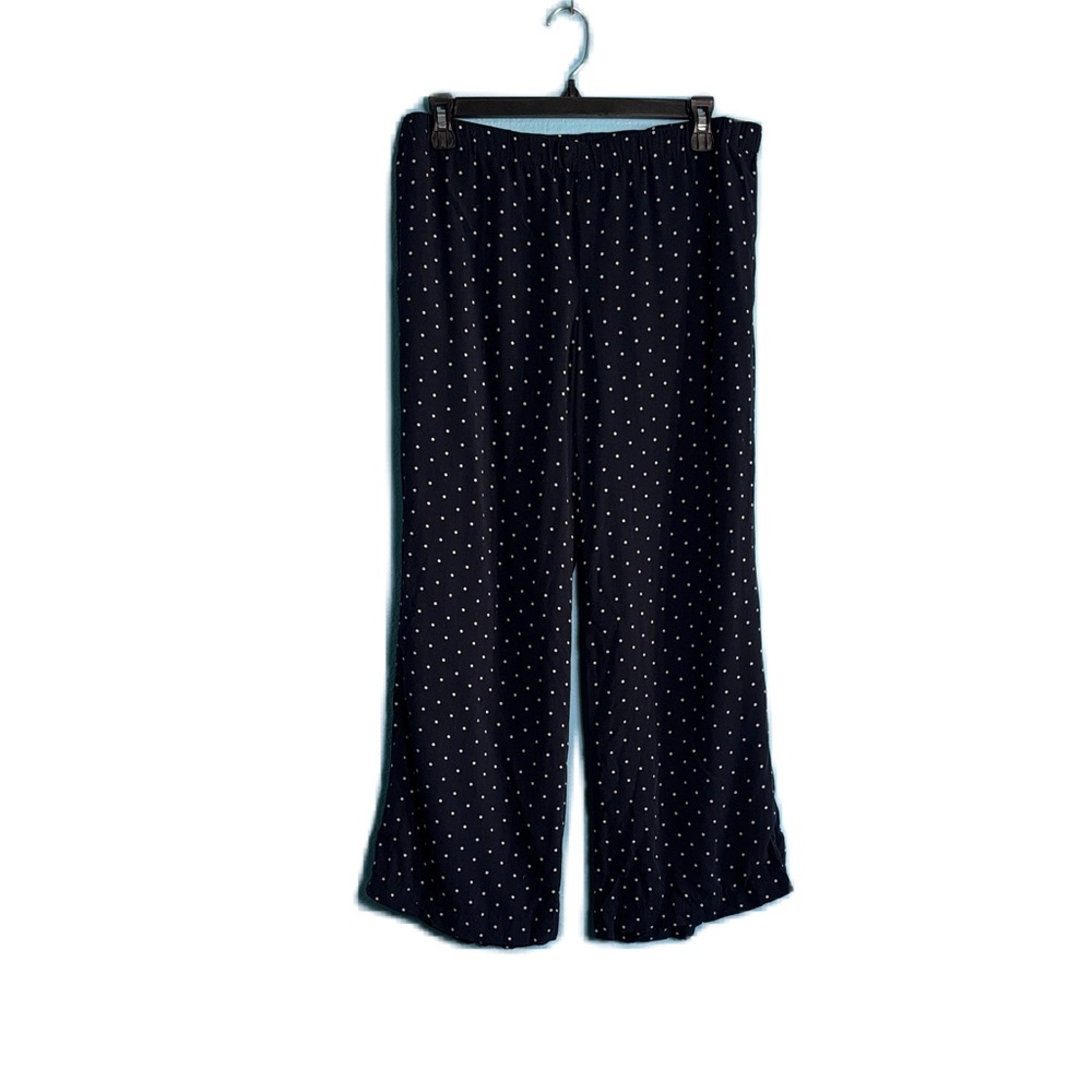 J. Jill Navy Blue Pull On Wide Leg Pants with White Polka Dots Size S